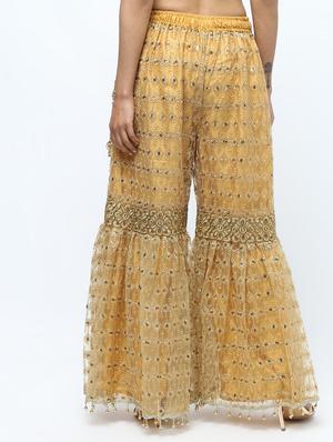 embroidered & sequined silk blend sharara - 15969139 - Standard Image - 4