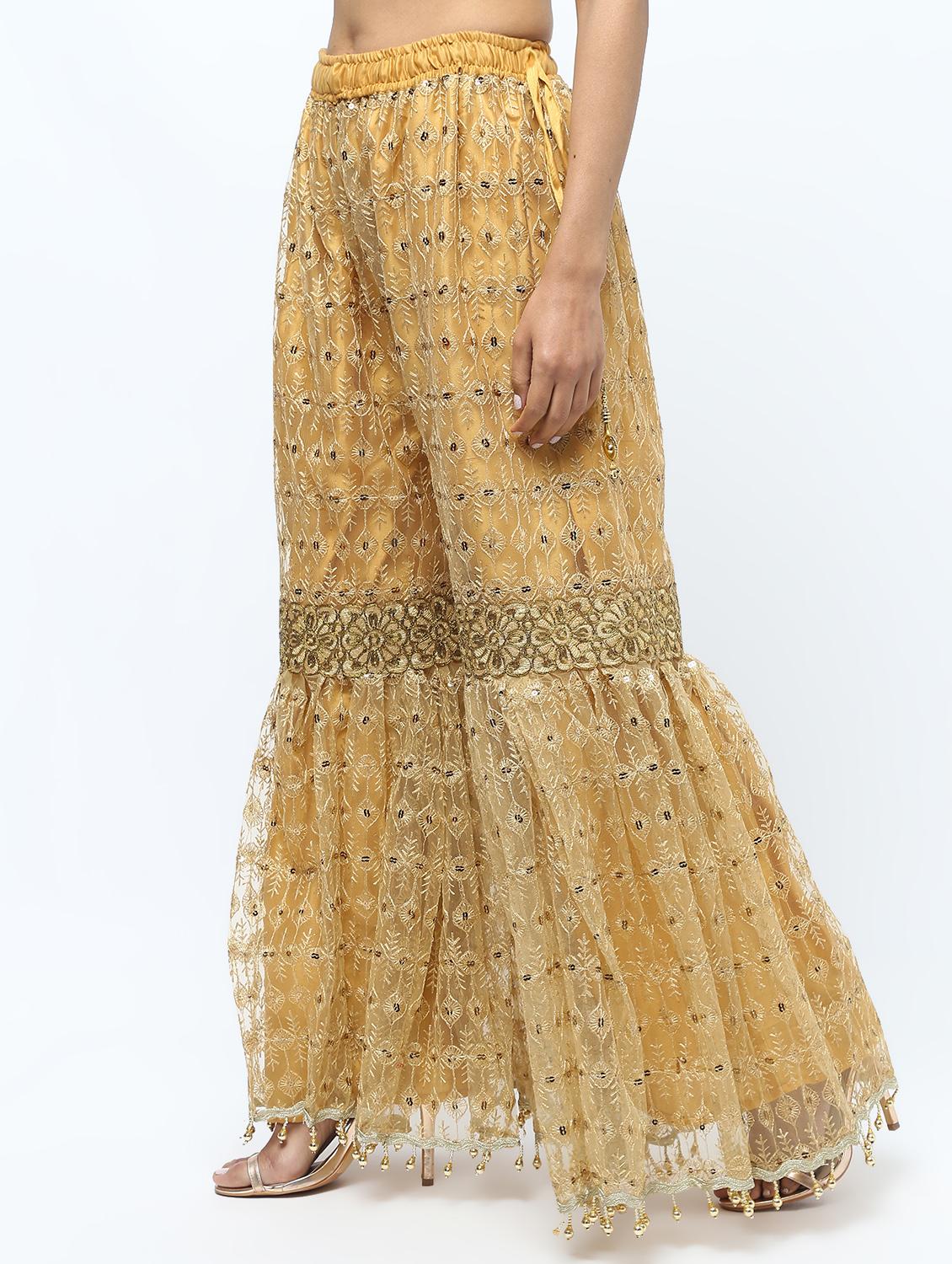 embroidered & sequined silk blend sharara - 15969139 - Zoom Image - 3