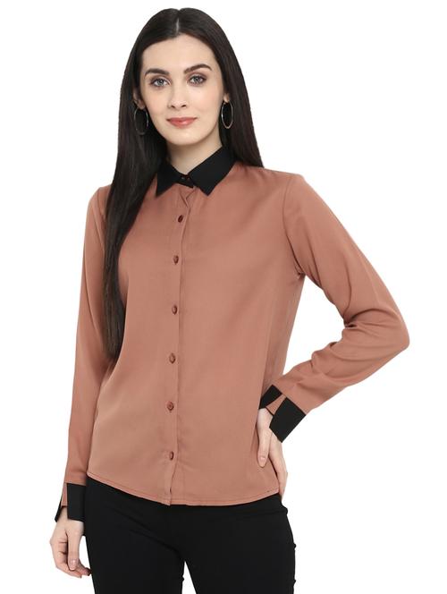 contrast detail gathered back shirt - 15969150 - Standard Image - 1