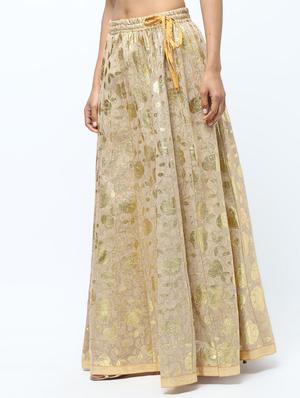 gold self-design brocade flared skirt - 15969156 - Standard Image - 2