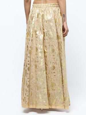 gold self-design brocade flared skirt - 15969156 - Standard Image - 3
