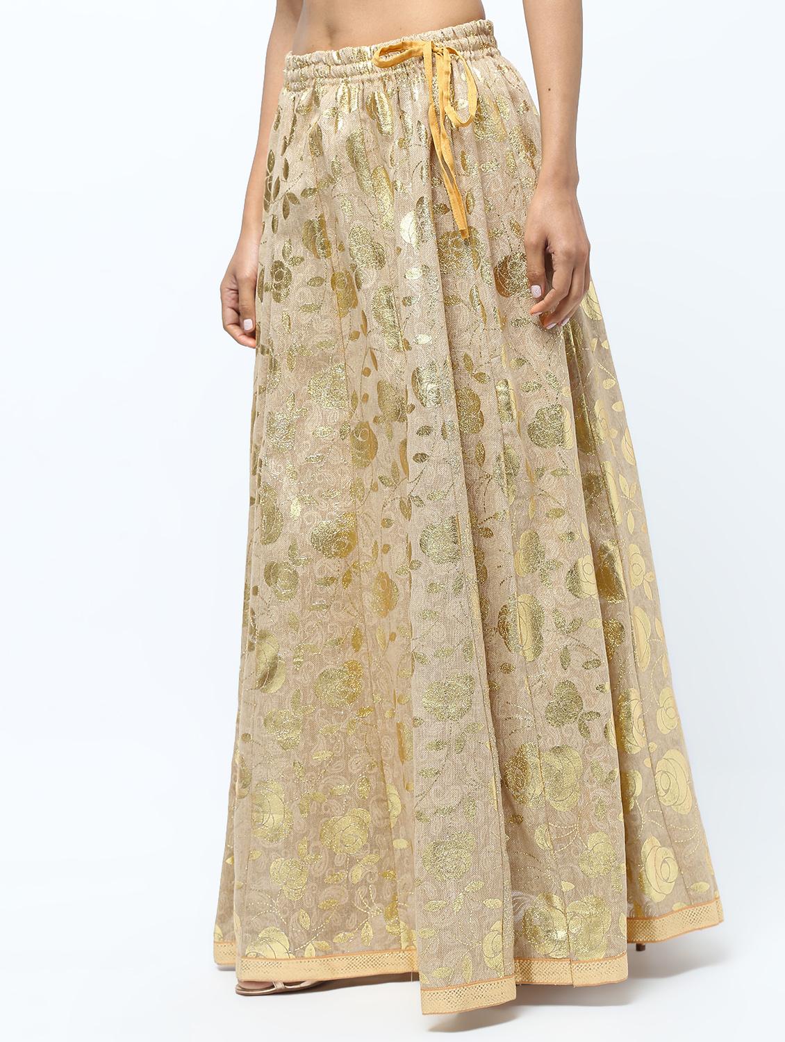 gold self-design brocade flared skirt - 15969156 - Zoom Image - 2