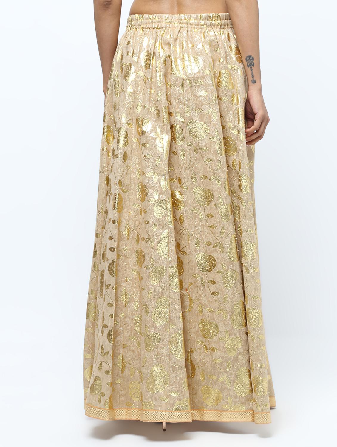 gold self-design brocade flared skirt - 15969156 - Zoom Image - 3