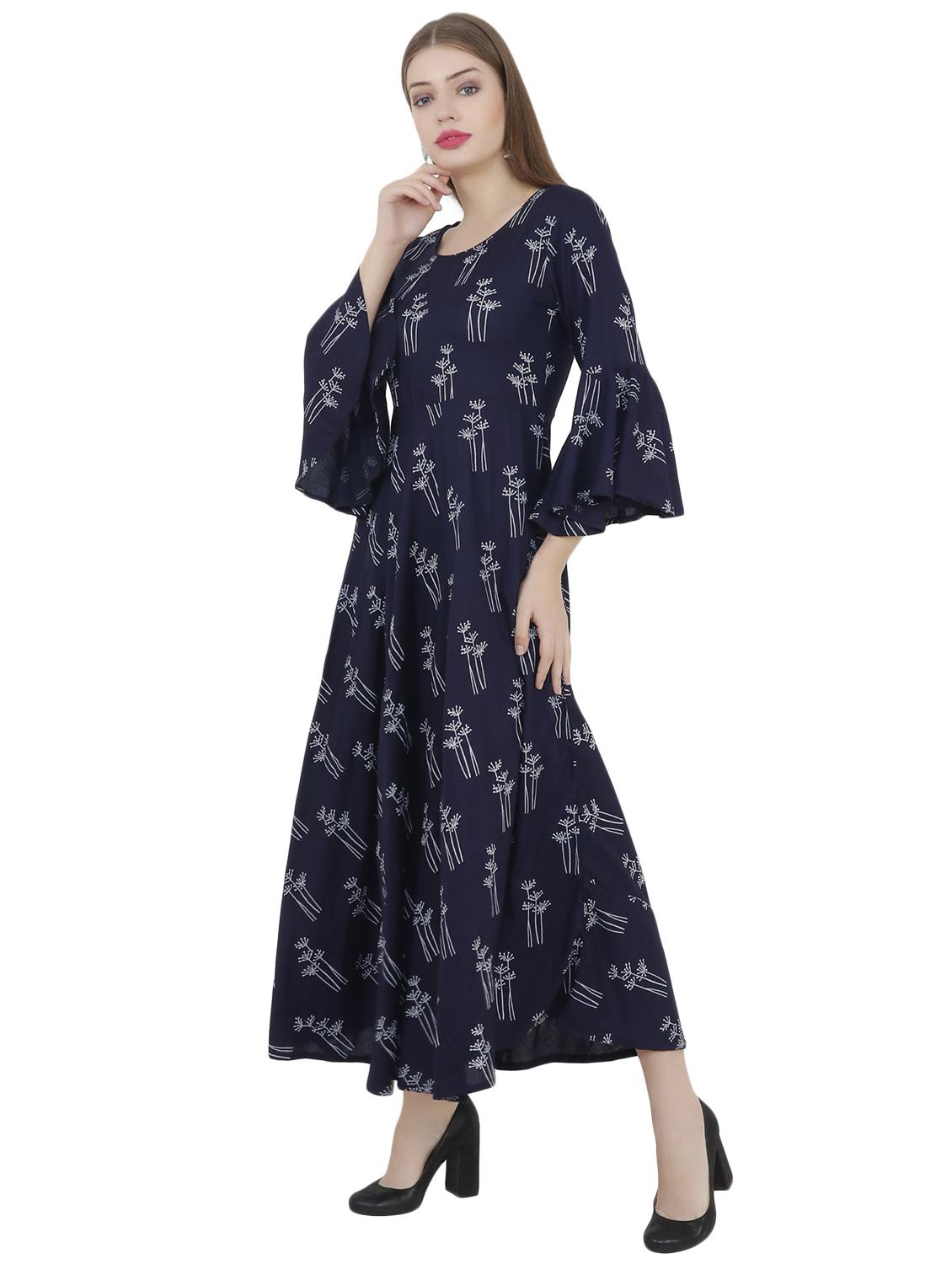 printed bell sleeves flared kurta - 15969443 - Zoom Image - 2
