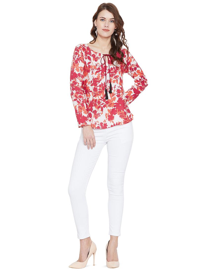 tassel tie up floral top - 15969488 - Zoom Image - 4