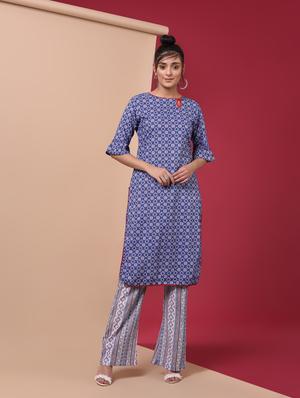 key hole printed kurta pant set - 15969549 - Standard Image - 2