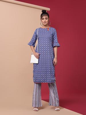 key hole printed kurta pant set - 15969549 - Standard Image - 4