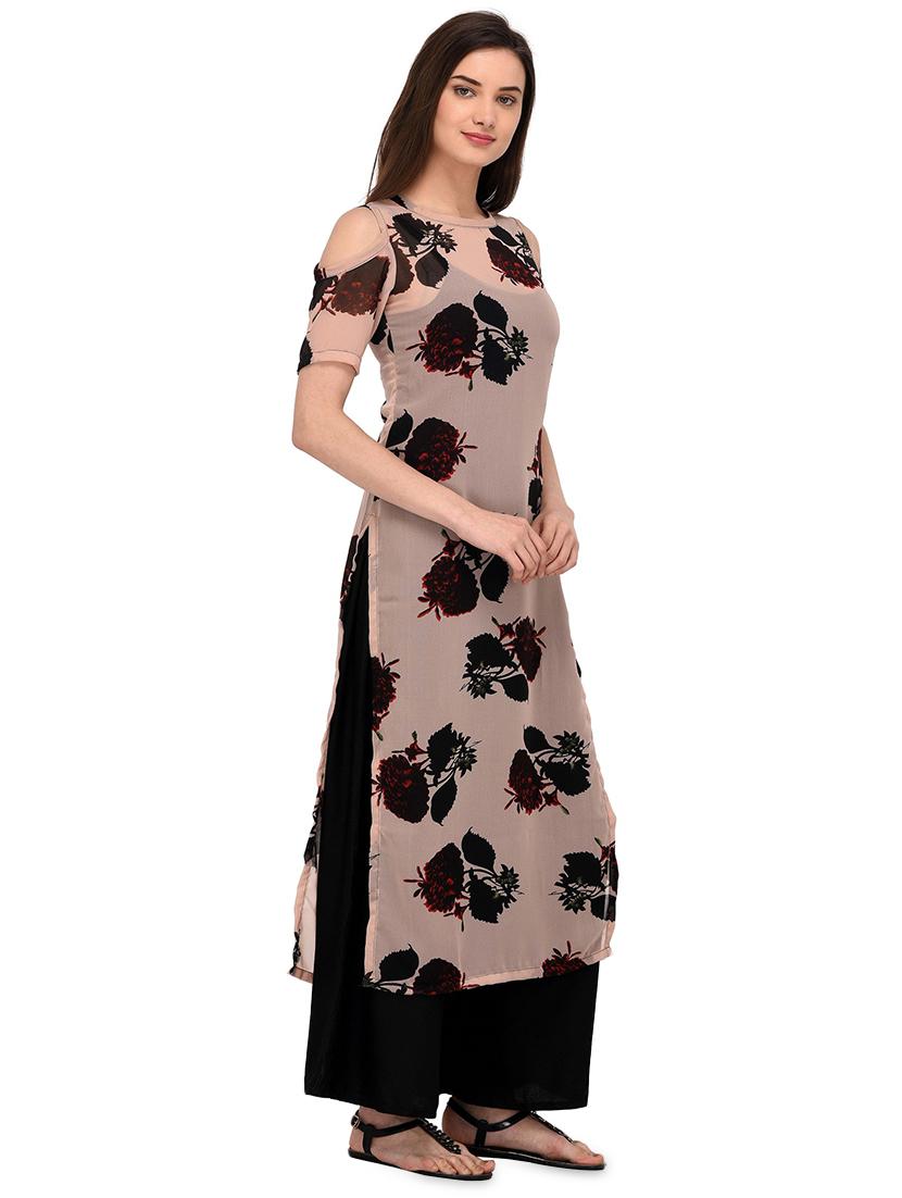 straight cold shoulder kurta - 15969637 - Zoom Image - 2