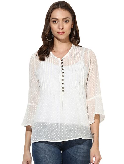 pin tucked button detail dobby top - 15969715 - Standard Image - 1