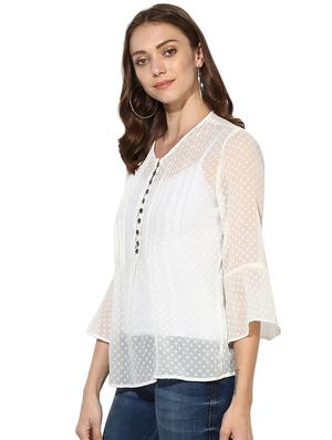 pin tucked button detail dobby top - 15969715 - Standard Image - 2