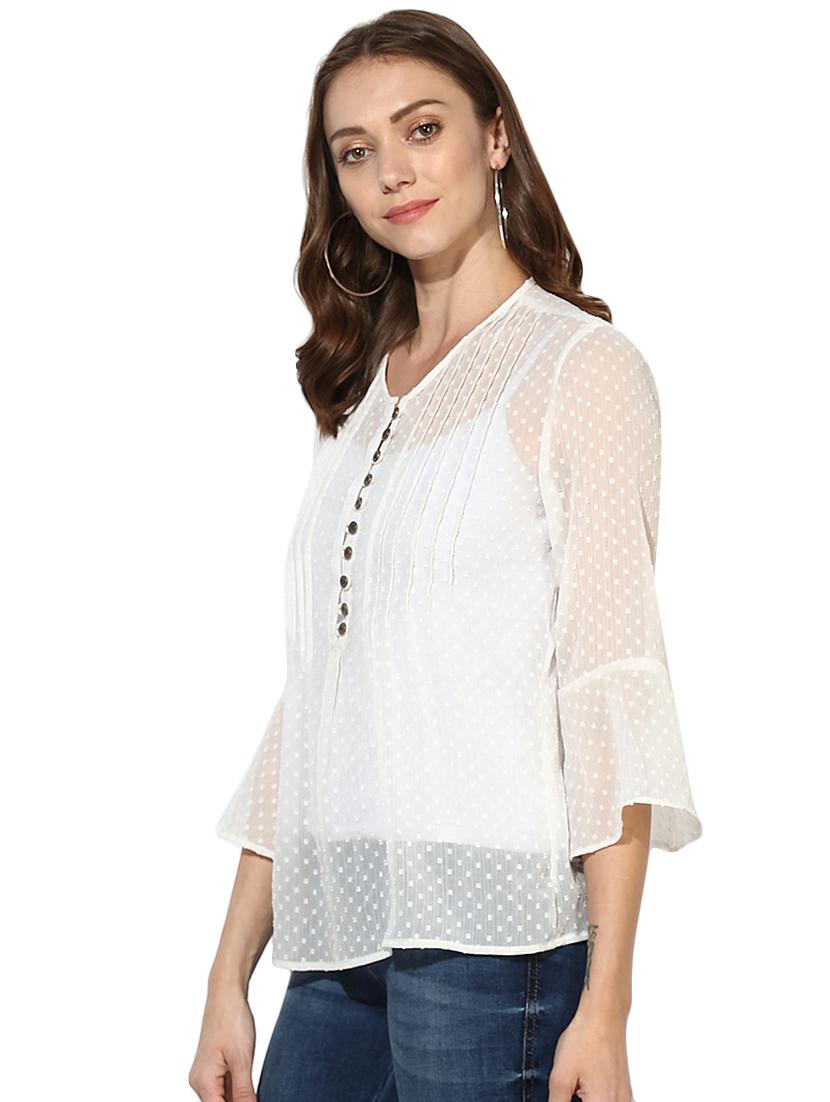 pin tucked button detail dobby top - 15969715 - Zoom Image - 2