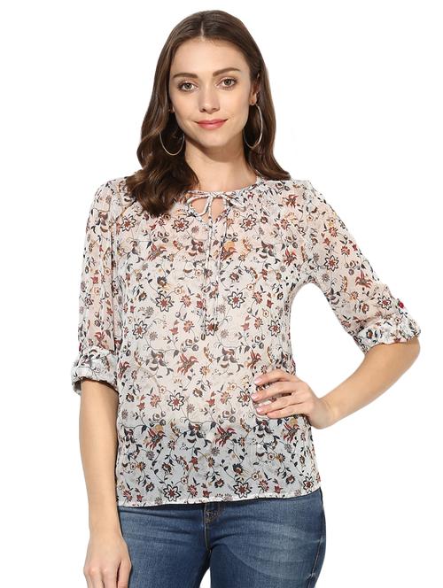 tie up neck floral top - 15969716 - Standard Image - 1