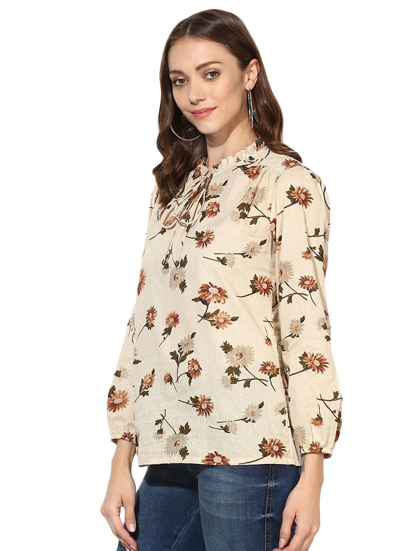 tie up neck floral dobby top - 15969717 - Zoom Image - 2