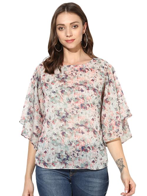 flared sleeved round neck top - 15969723 - Standard Image - 1