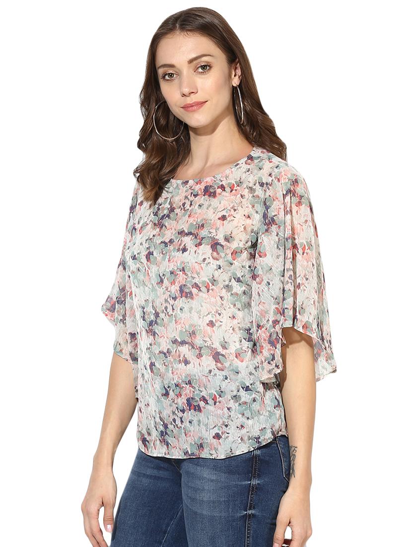 flared sleeved round neck top - 15969723 - Zoom Image - 2