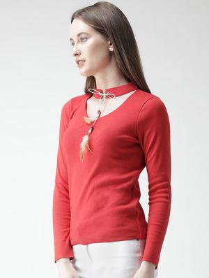 tie up choker neck ribbed top - 15969752 - Standard Image - 2