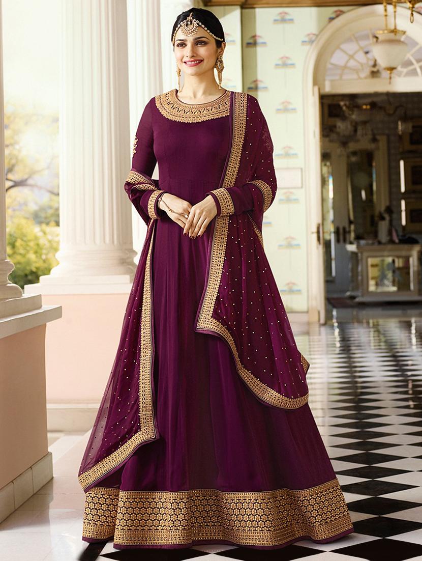 flared embroidered semi-stitched suit - 15969914 - Zoom Image - 1