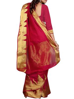 temple zari border pink woven saree with blouse - 15970017 - Standard Image - 2