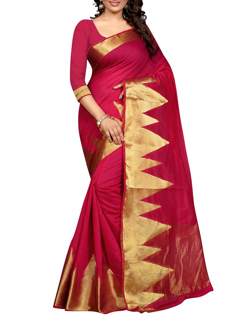 temple zari border pink woven saree with blouse - 15970017 - Zoom Image - 1