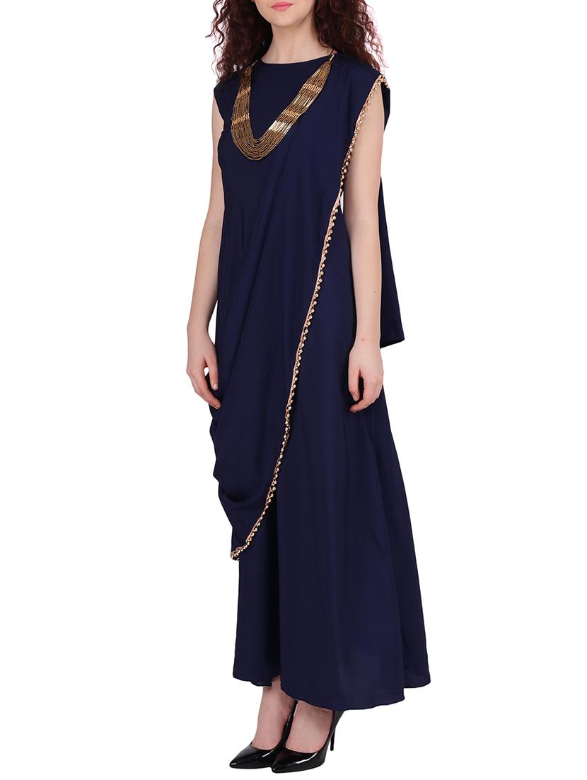 solid attached paneled a-line dress - 15970274 - Zoom Image - 2