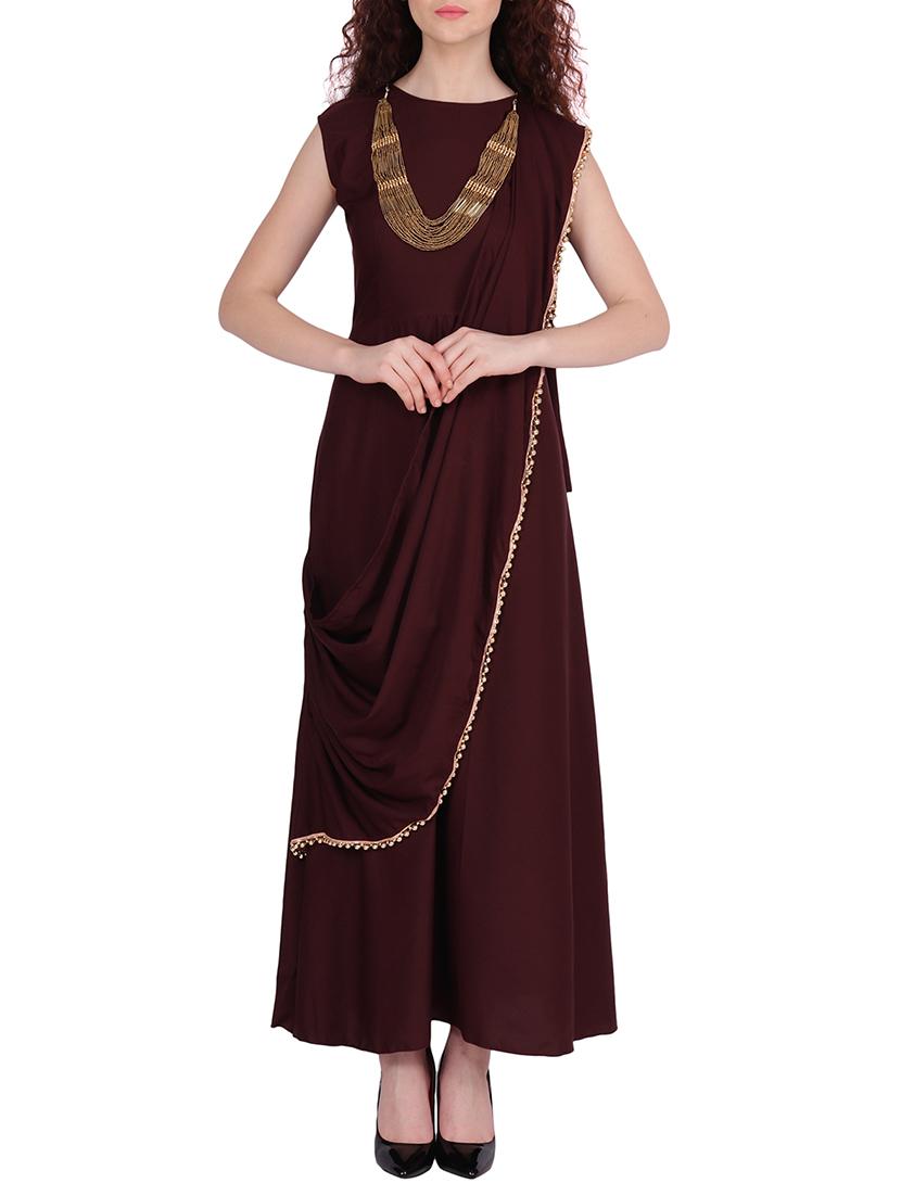 solid attached paneled a-line dress - 15970275 - Zoom Image - 1