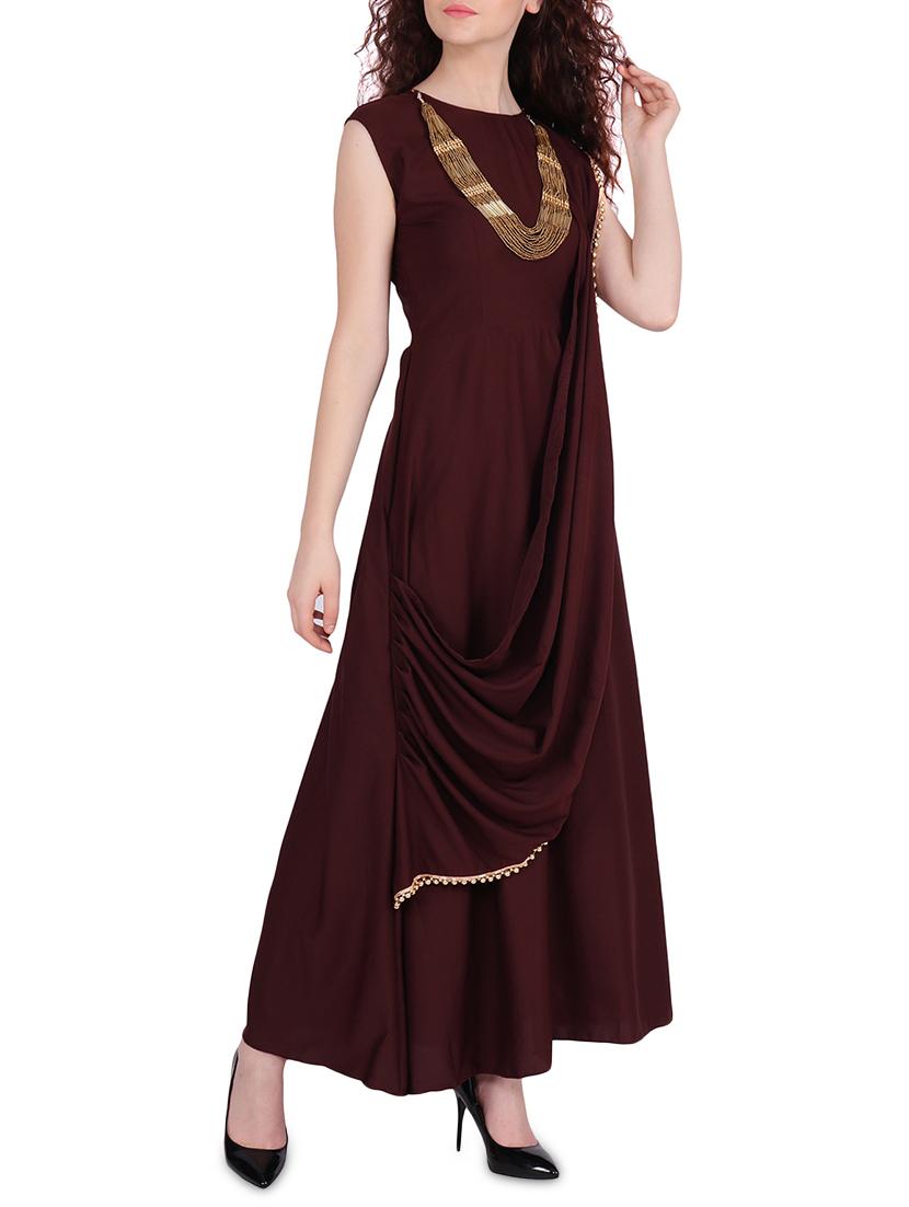solid attached paneled a-line dress - 15970275 - Zoom Image - 2
