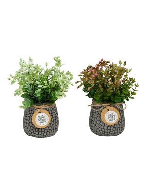 set of 2 green plastic artificial plant with ceremic pot by aapno rajasthan - 15970684 - Standard Image - 2
