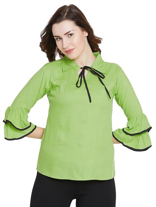 bell sleeved contrast piped top - 15970845 - Standard Image - 1