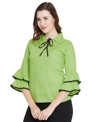 bell sleeved contrast piped top - 15970845 - Standard Image - 2