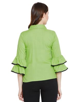 bell sleeved contrast piped top - 15970845 - Standard Image - 3
