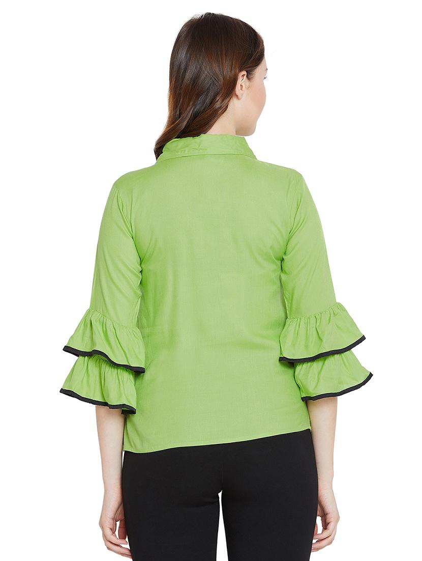 bell sleeved contrast piped top - 15970845 - Zoom Image - 3