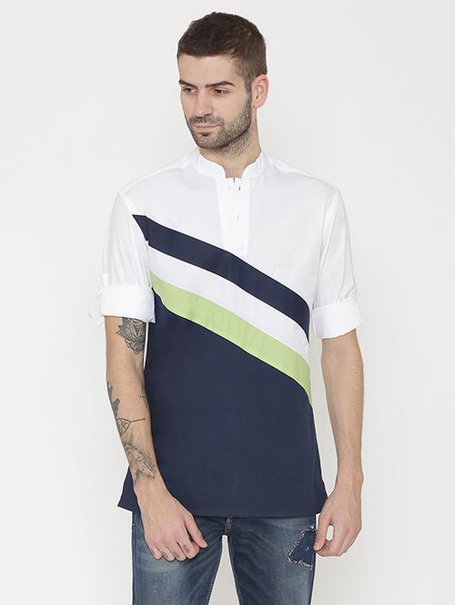 blue color block kurta - 15971411 - Very Small Image - 1
