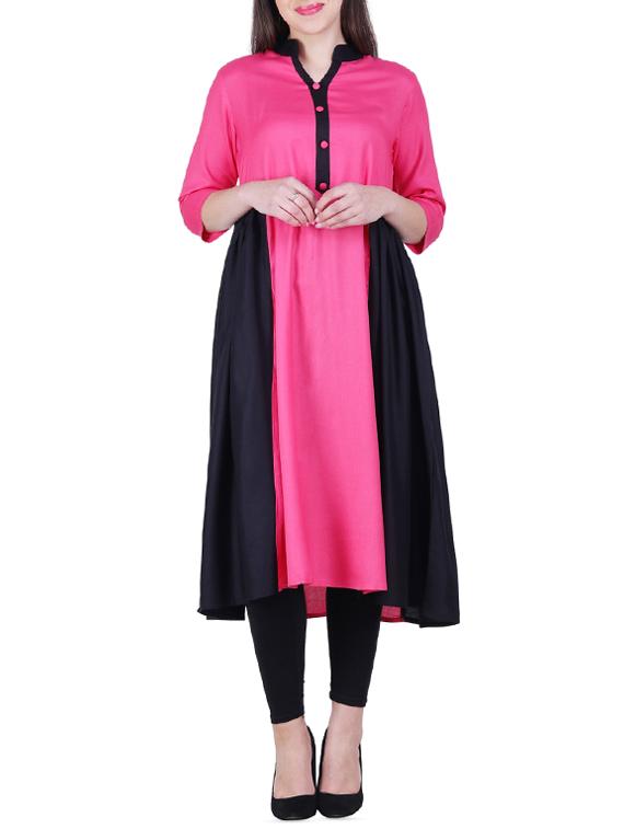 flared color block kurta - 15971953 - Zoom Image - 1