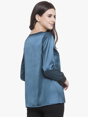 sequined cuff pleated neck top - 15972042 - Standard Image - 3