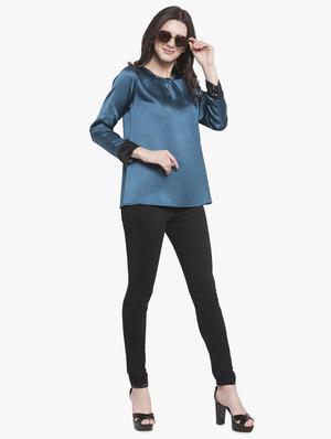 sequined cuff pleated neck top - 15972042 - Standard Image - 4
