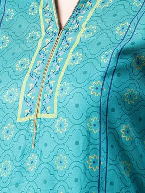 turquoise printed straight kurta - 15972097 - Standard Image - 4