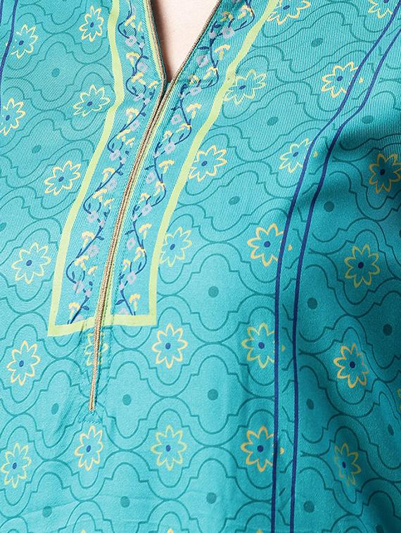 turquoise printed straight kurta - 15972097 - Zoom Image - 4