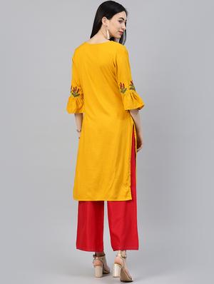 embroidered straight kurta - 15972108 - Standard Image - 3