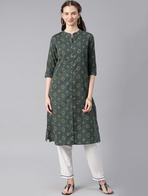 printed straight kurta - 15972117 - Standard Image - 1