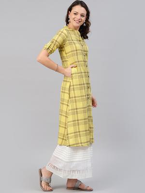 checkered straight kurta - 15972200 - Standard Image - 2