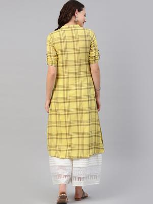 checkered straight kurta - 15972200 - Standard Image - 3