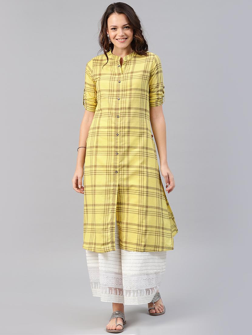 checkered straight kurta - 15972200 - Zoom Image - 1