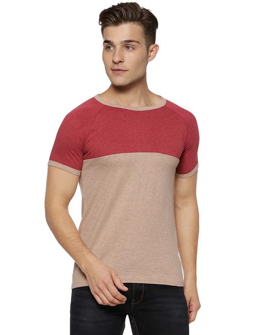 brown color block t-shirt - 15972749 - Standard Image - 1