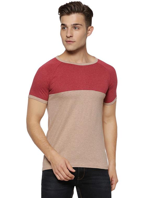 brown color block t-shirt - 15972749 - Zoom Image - 1