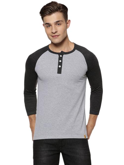grey color block raglan t-shirt - 15972783 - Standard Image - 1