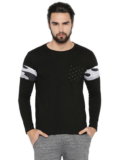 black pocket tshirt with camouflage sleeves - 15972799 - Standard Image - 1