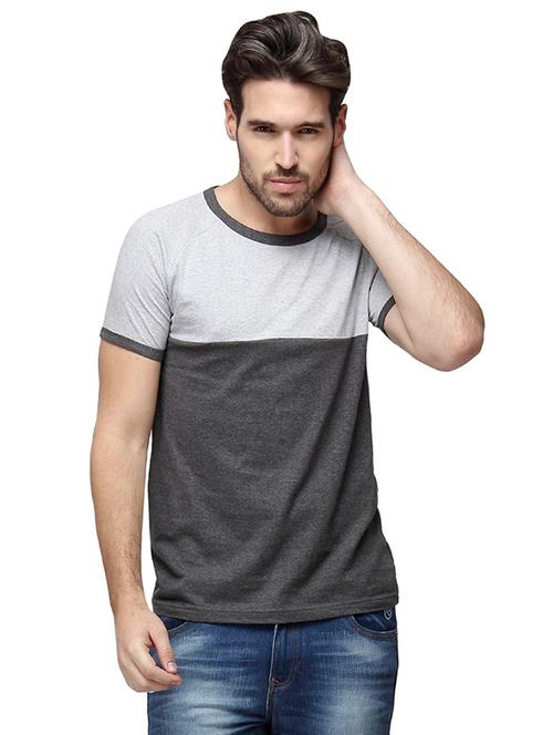 grey color block cut & sew t-shirt - 15972800 - Standard Image - 1
