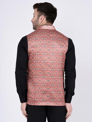 orange printed nehru jacket - 15973464 - Standard Image - 3