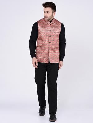 orange printed nehru jacket - 15973464 - Standard Image - 4