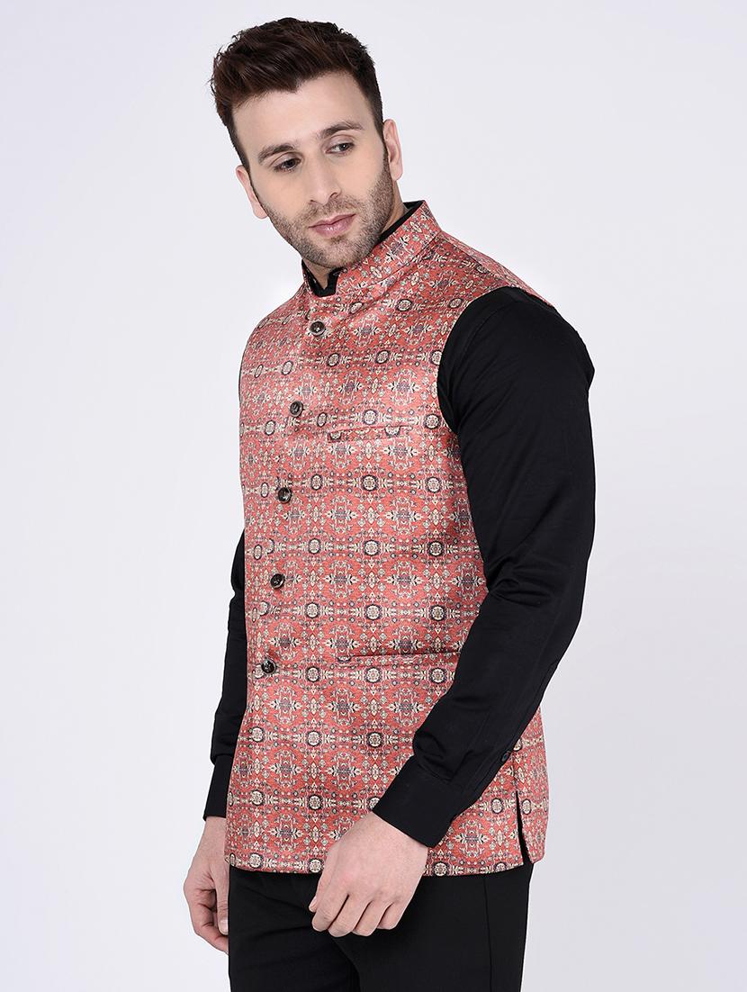 orange printed nehru jacket - 15973464 - Zoom Image - 2